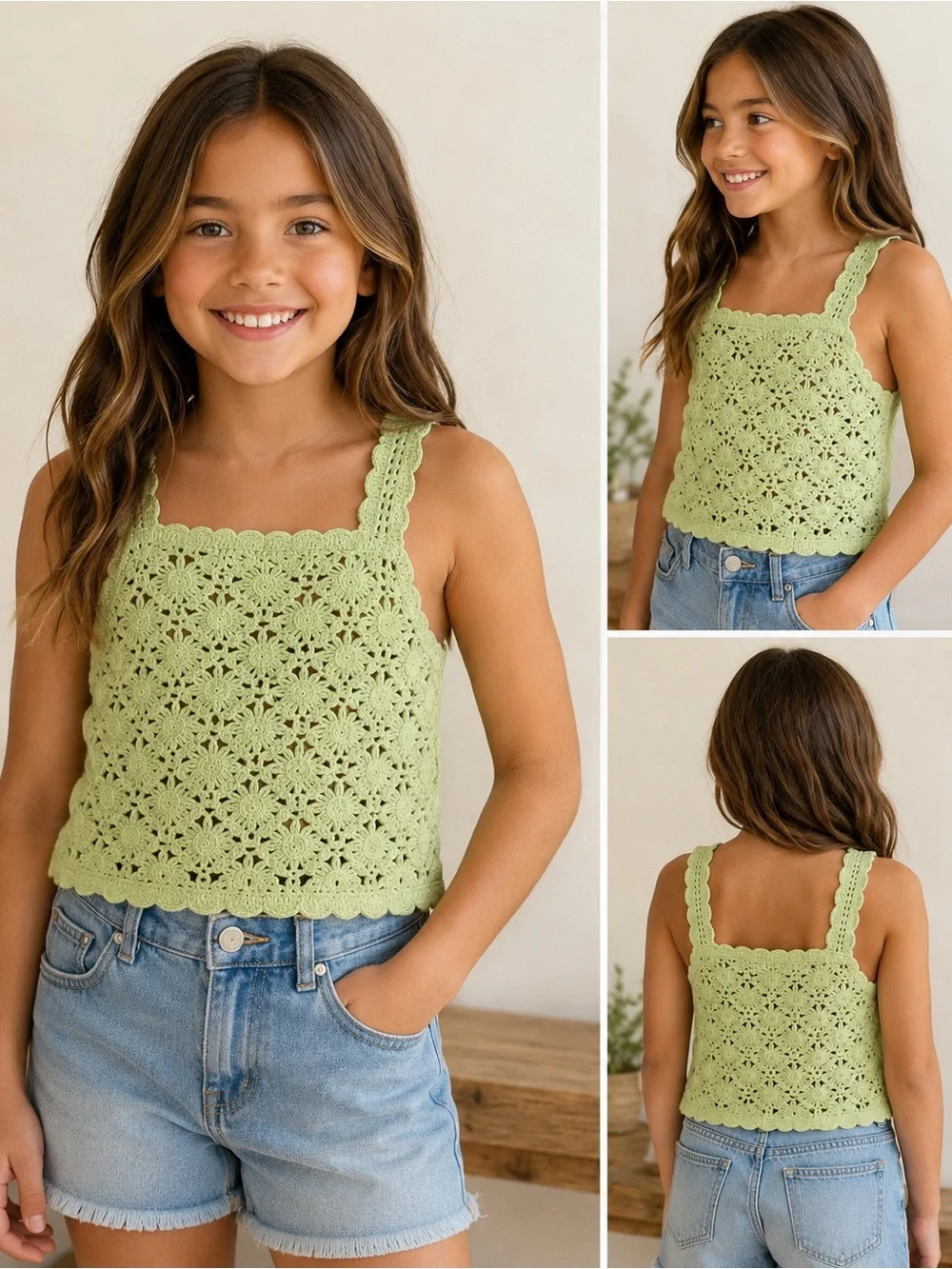 Zara Girls Crochet Tank Top - Light Green